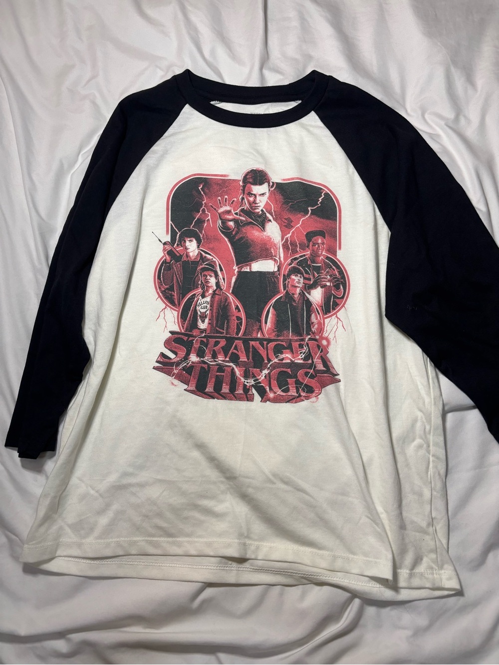 Stranger Things Black & White Raglan Graphic Tee
